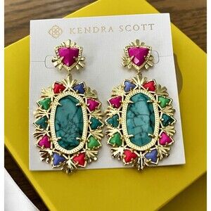 Kendra Scott FIESTA Havana Statement Earrings Gold Colorful Limited Edition NWT